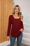 Square Neck Long Sleeve T-Shirt Wine Women's T-Shirts - Tophatter Daily Deals