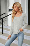 Ribbed Square Neck Long Sleeve T-Shirt Women's T-Shirts - Tophatter Daily Deals