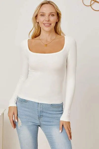 Square Neck Long Sleeve T-Shirt Women's T-Shirts - Tophatter Daily Deals