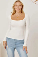 Square Neck Long Sleeve T-Shirt Women's T-Shirts - Tophatter Daily Deals