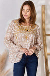 Hailey & Co Embroidered Printed Balloon Sleeve Blouse TAUPE Blouses - Tophatter Daily Deals