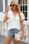 Eyelet V-Neck Petal Sleeve T-Shirt Women's T-Shirts - Tophatter Daily Deals