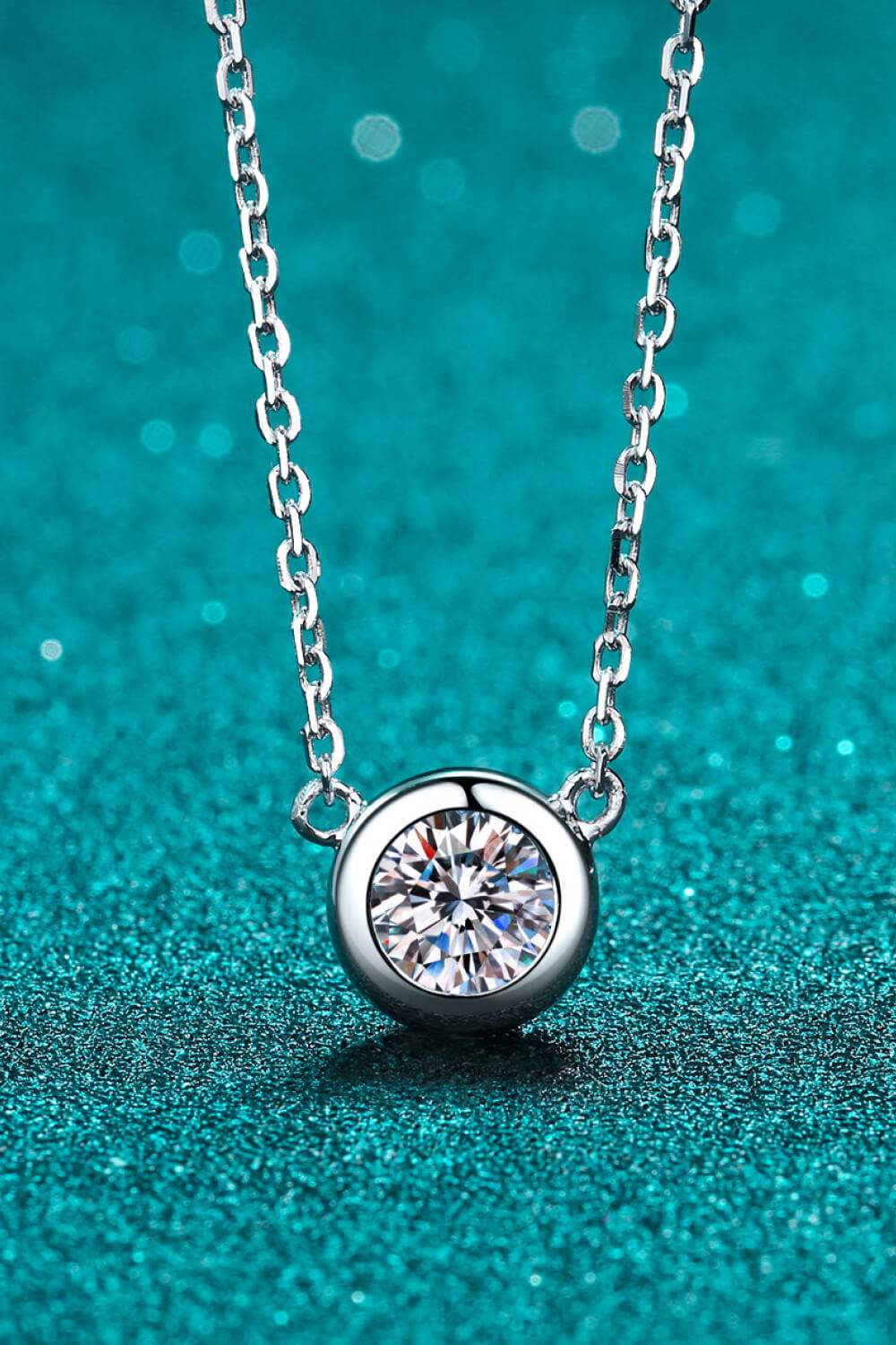 Moissanite Round Pendant Chain Necklace Silver One Size Moissanite - Tophatter Daily Deals