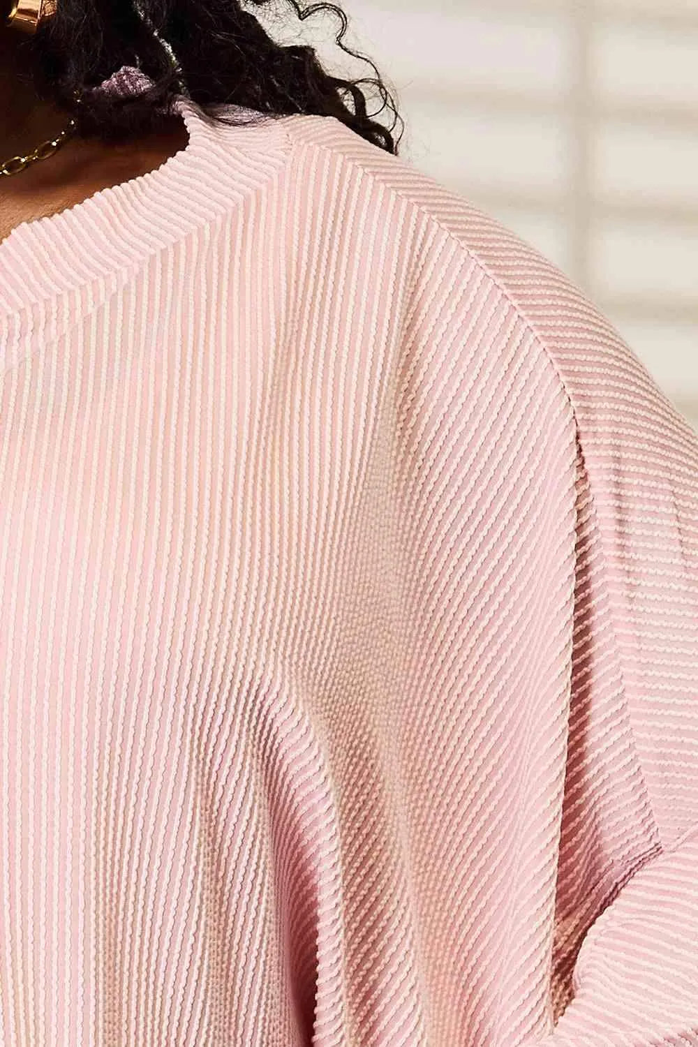 Double Take Ribbed Long Sleeve Top Blouses - Tophatter Daily Deals