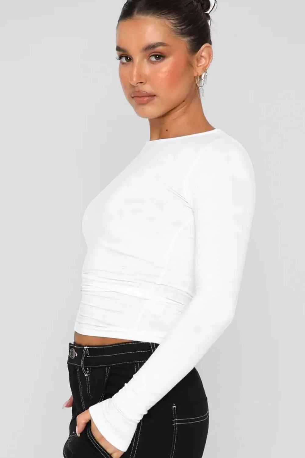 Round Neck Long-Sleeve Top Blouses - Tophatter Daily Deals