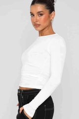 Round Neck Long-Sleeve Top Blouses - Tophatter Daily Deals