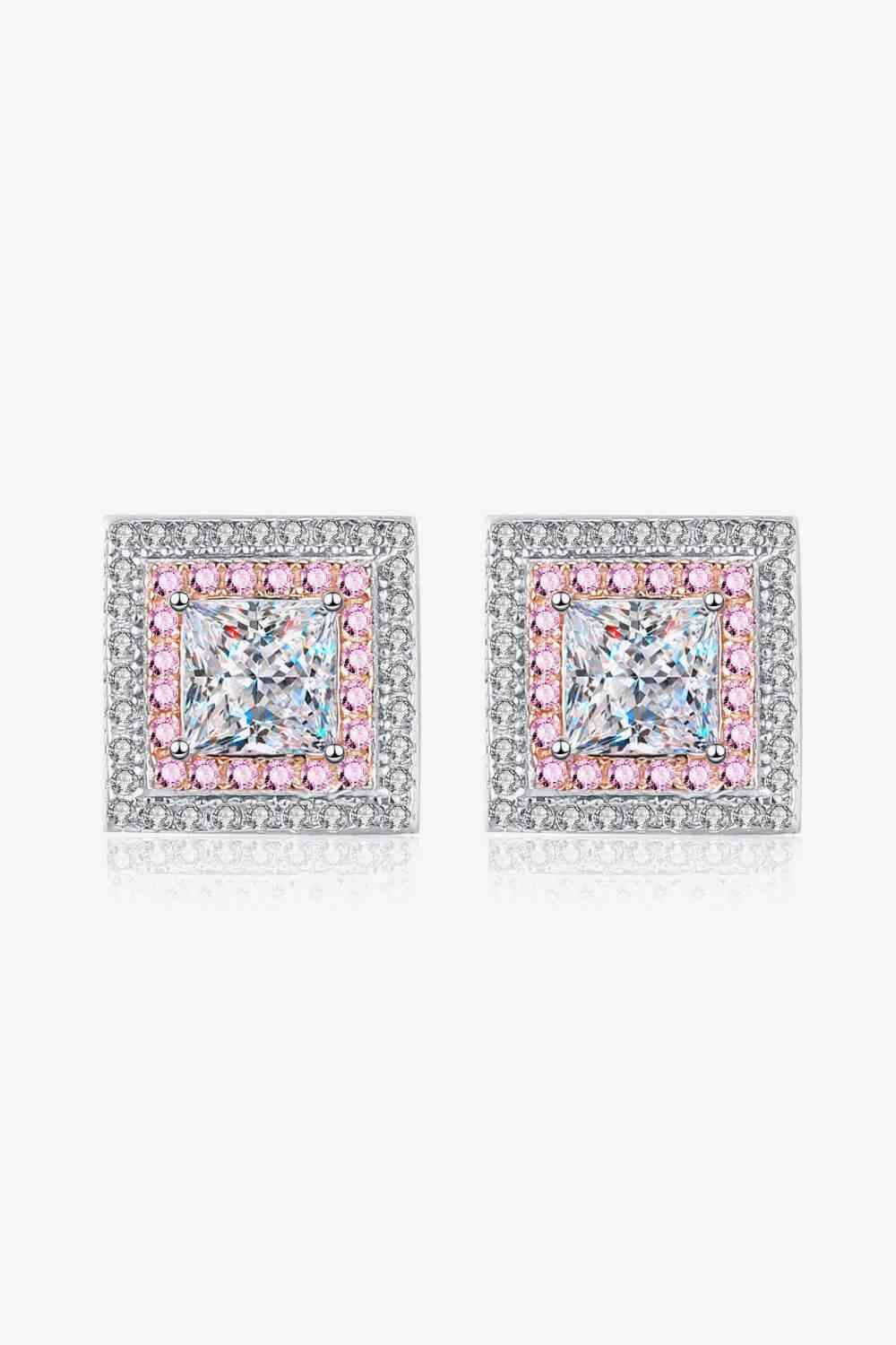 Moissanite Square Stud Earrings Pink White One Size Moissanite - Tophatter Daily Deals