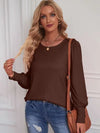 Round Neck Lantern Sleeve Blouse Chocolate Blouses - Tophatter Daily Deals