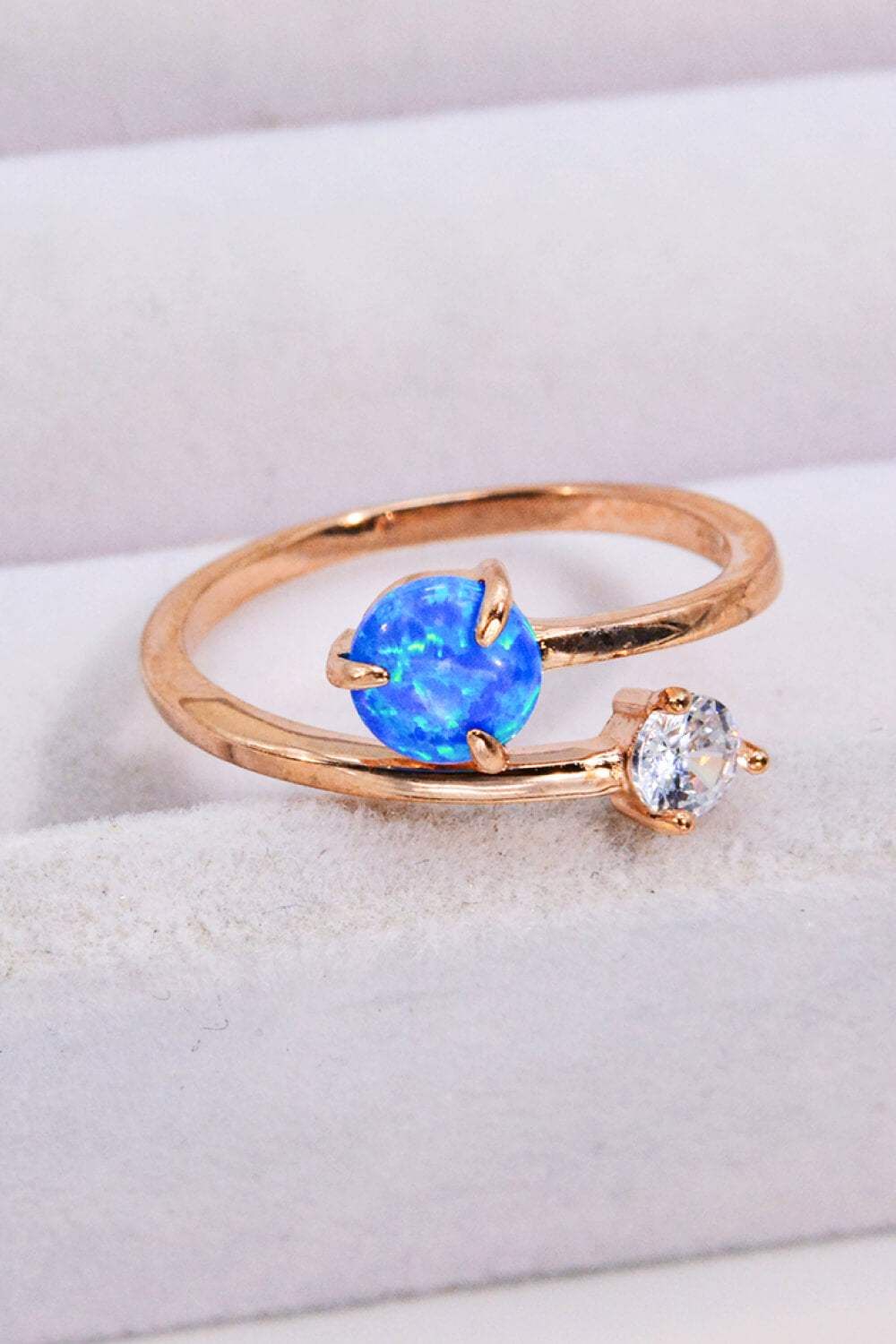 Opal and Zircon Open Ring Rose Gold One Size Opal - Tophatter Daily Deals