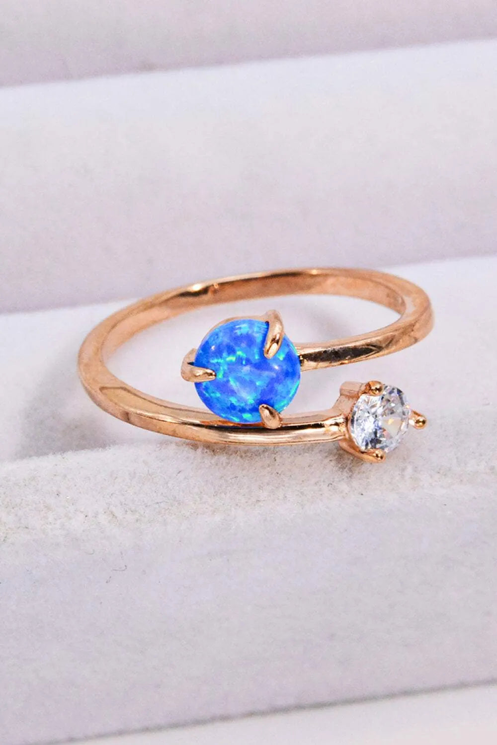 Opal and Zircon Open Ring Rose Gold One Size Opal - Tophatter Daily Deals