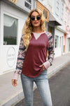 Geometric Round Neck Raglan Sleeve T-Shirt Wine Women's T-Shirts - Tophatter Daily Deals