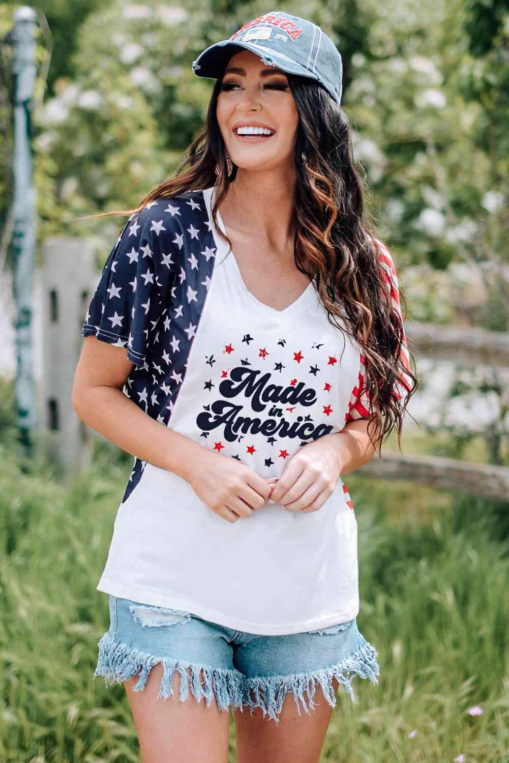 Stars and Stripes V-Neck Tee Shirt Women's T-Shirts - Tophatter Daily Deals