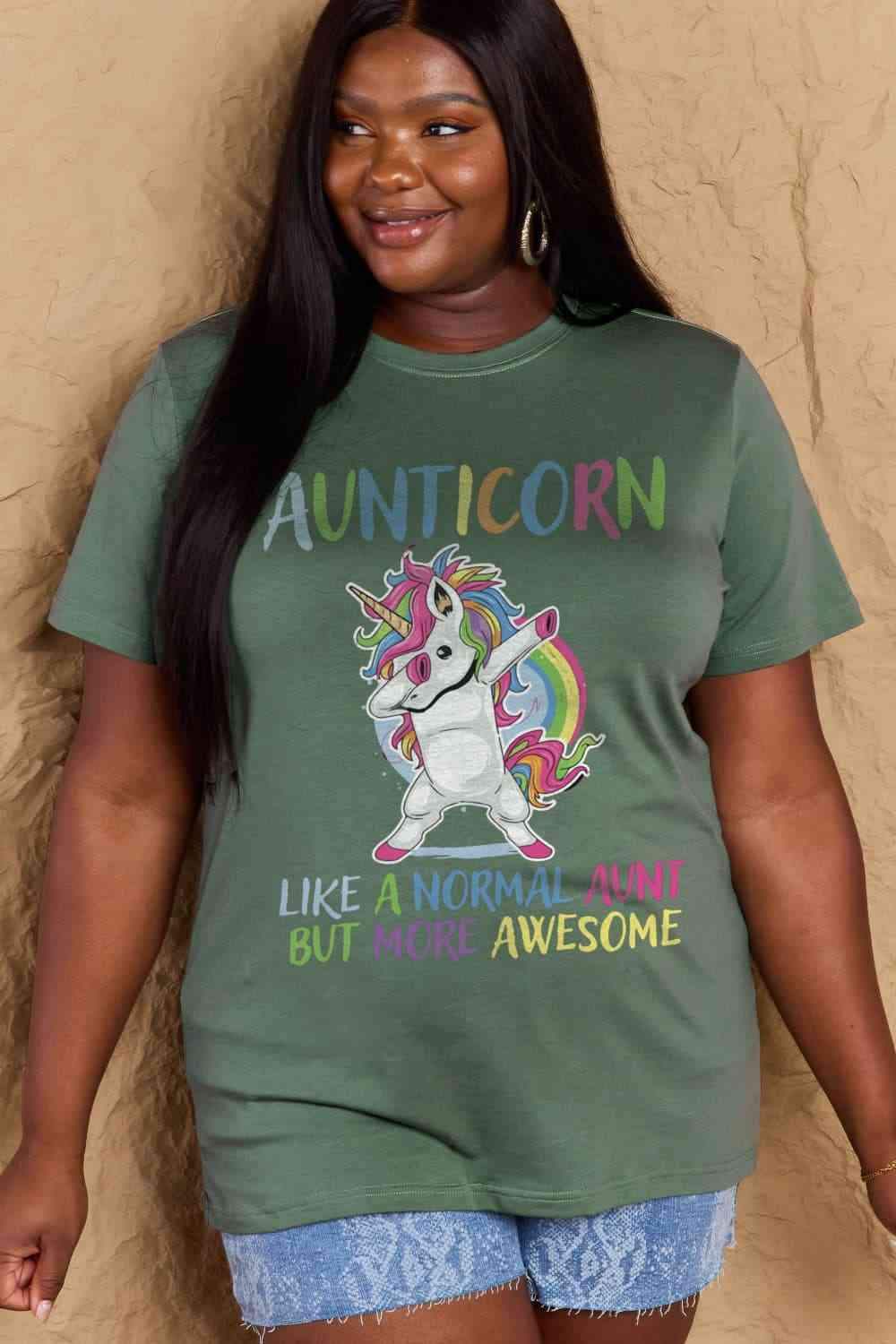 Simply Love Full Size AUNTICORN LIKE A NORMAL AUNT BUT MORE AWESOME Graphic Cotton Tee Women's T-Shirts - Tophatter Daily Deals