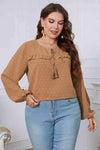 Melo Apparel Plus Size Swiss Dot Frill Trim Round Neck Blouse Camel Blouses - Tophatter Daily Deals