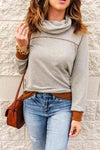 Contrast Cowl Neck Long Sleeve Top Blouses - Tophatter Daily Deals
