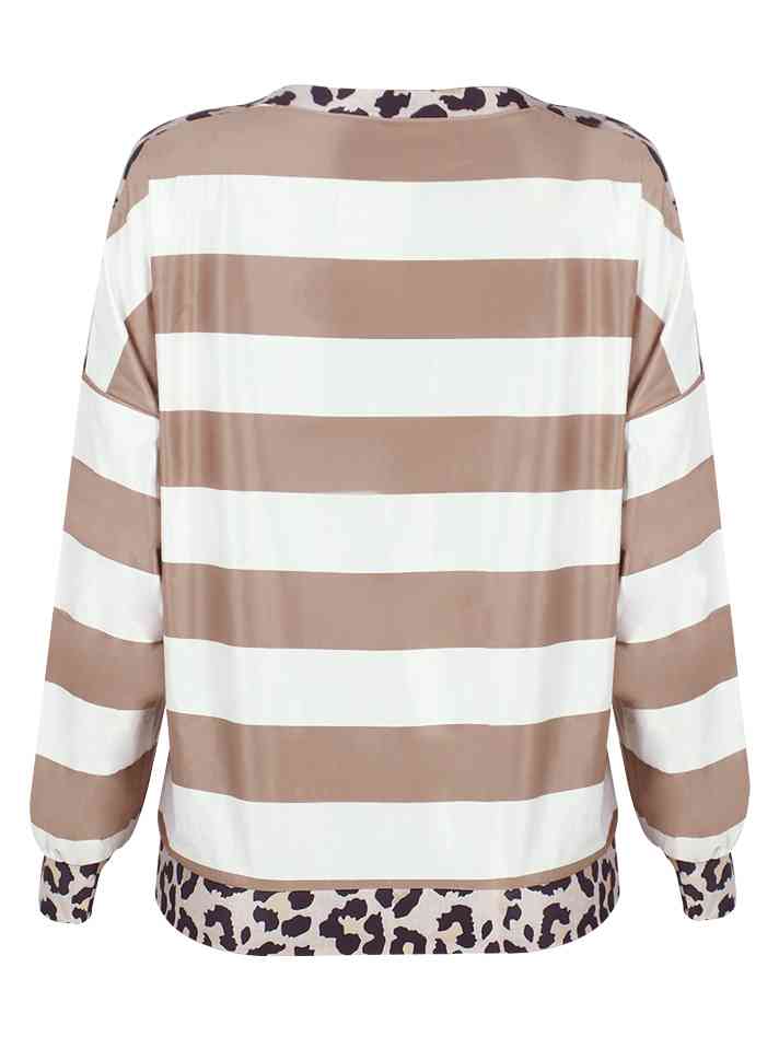 Striped Leopard Long Sleeves Top Women's T-Shirts - Tophatter Daily Deals