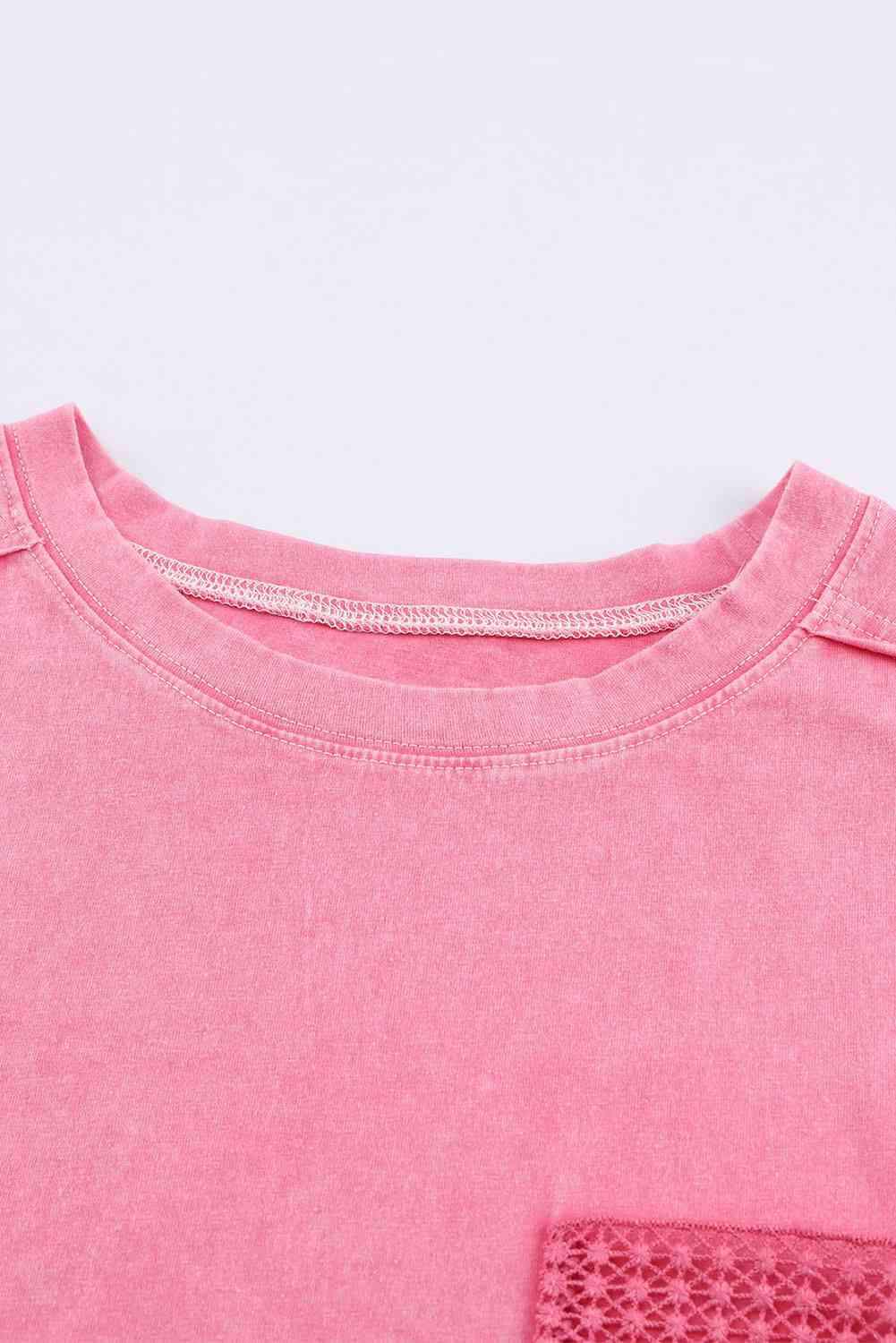 Round Neck Dropped Shoulder Top with Pocket Women's T-Shirts - Tophatter Daily Deals