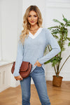 Lace Detailed V Neck Top Pastel Blue Women's T-Shirts - Tophatter Daily Deals