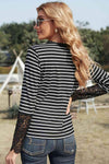 Striped Button-Up Lace Detail Long Sleeve Blouse Blouses - Tophatter Daily Deals