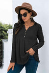 Button Front Waffle Knit Babydoll Top Black Blouses - Tophatter Daily Deals