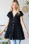 Heimish Full Size Buttoned V-Neck Tiered Top Blouses - Tophatter Daily Deals