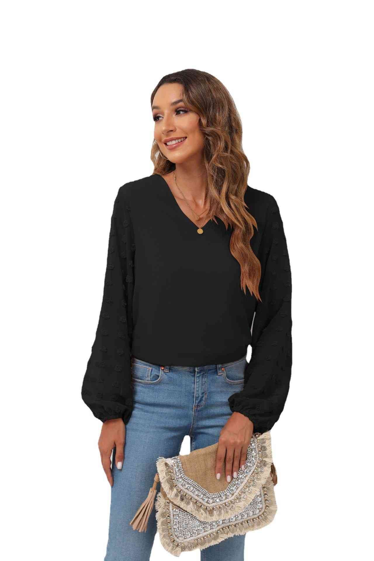 Swiss Dot Balloon Sleeve Blouse Women's T-Shirts - Tophatter Daily Deals