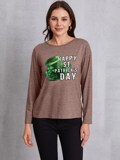 HAPPY ST. PATRICK'S DAY Round Neck T-Shirt Mocha Women's T-Shirts - Tophatter Daily Deals