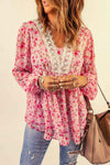 Floral Lace Trim Balloon Sleeve Blouse Pink XL Blouses - Tophatter Daily Deals