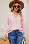 Eyelet V-Neck Flounce Sleeve T-Shirt Women's T-Shirts - Tophatter Daily Deals