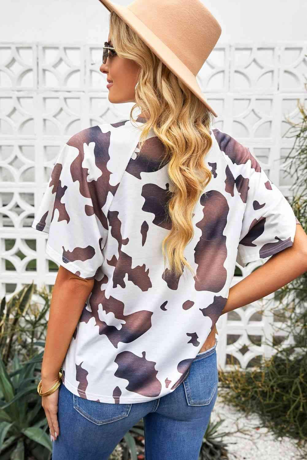 Cow Print Raglan Sleeve Tee Shirt Women's T-Shirts - Tophatter Daily Deals