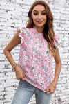 Floral Mock Neck Short Sleeve Blouse - Tophatter Deals