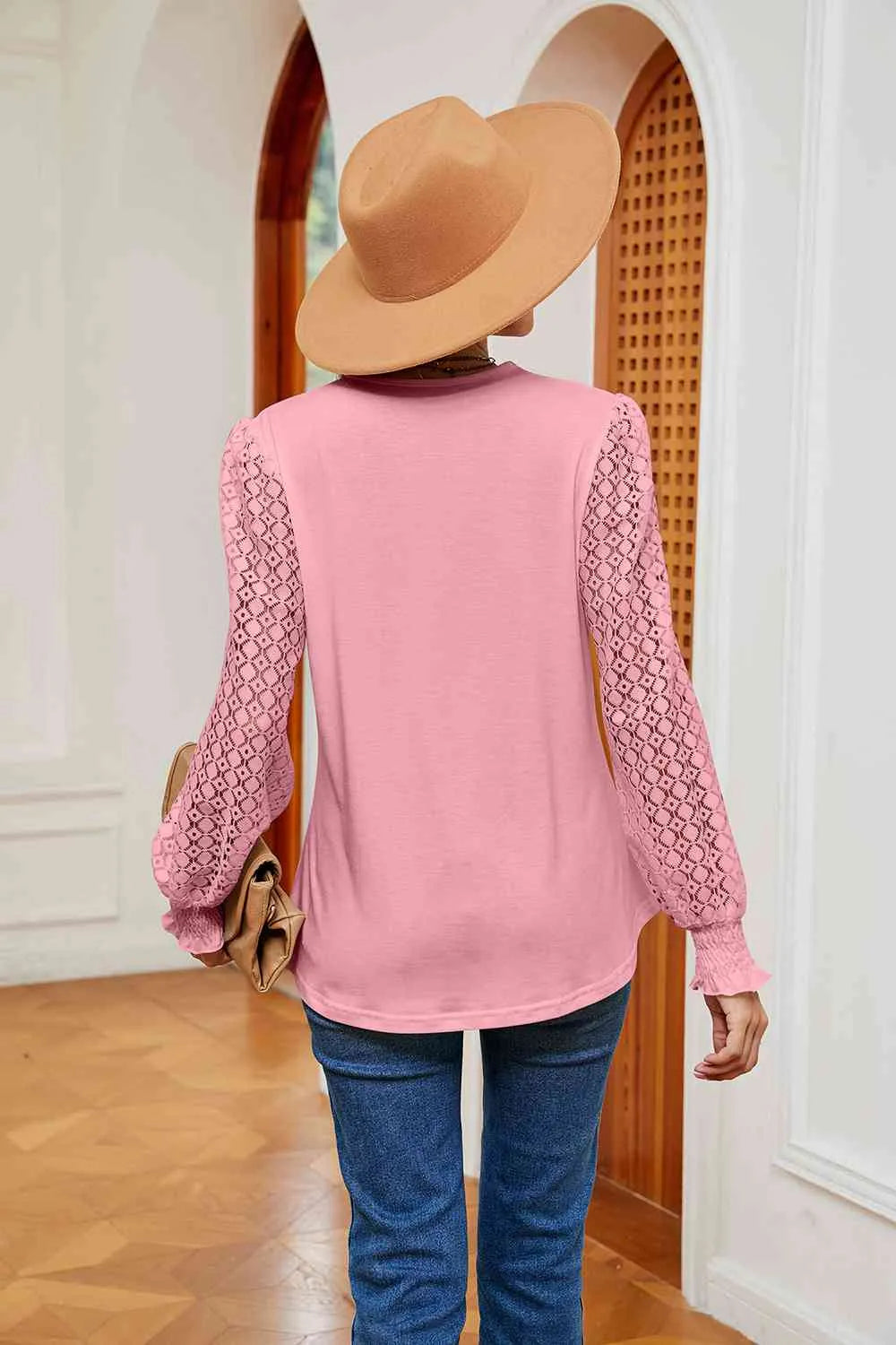 Contrast V-Neck Long Sleeve Blouse Blouses - Tophatter Daily Deals