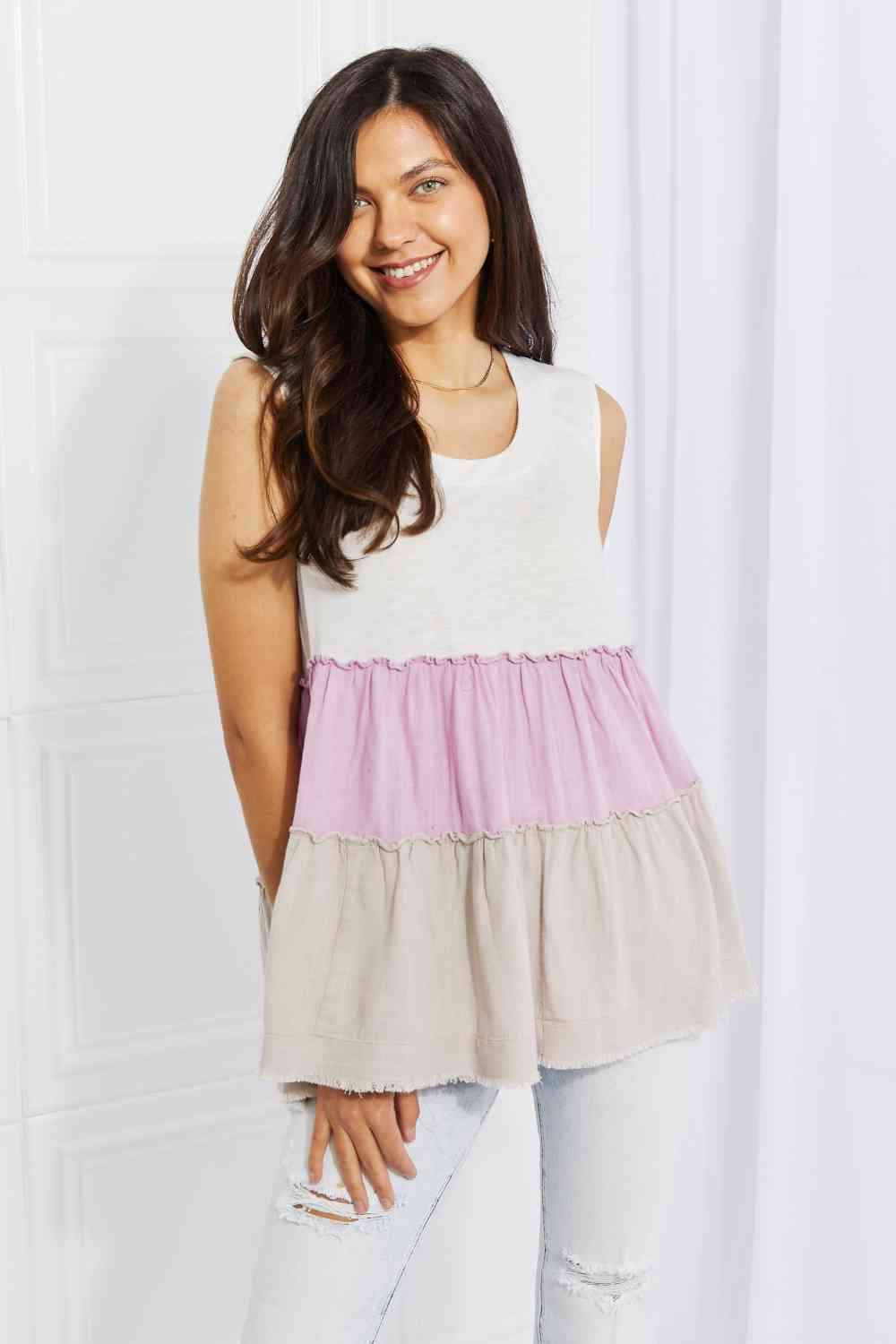 White Birch Full Size Watching the Sunset Color Block Babydoll Top Lavender Blouses - Tophatter Daily Deals