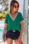 Contrast V-Neck Blouse Blouses - Tophatter Daily Deals