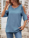 Textured Round Neck Split Sleeve Top Women's T-Shirts - Tophatter Daily Deals