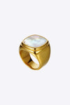 Stainless Steel 18K Gold-Plated Inlaid Shell Ring Gold Rings - Tophatter Daily Deals