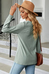 Notched Long Sleeve T-Shirt Women's T-Shirts - Tophatter Daily Deals