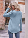 Double Take Pleated Detail Curved Hem Long Sleeve Top Blouses - Tophatter Daily Deals