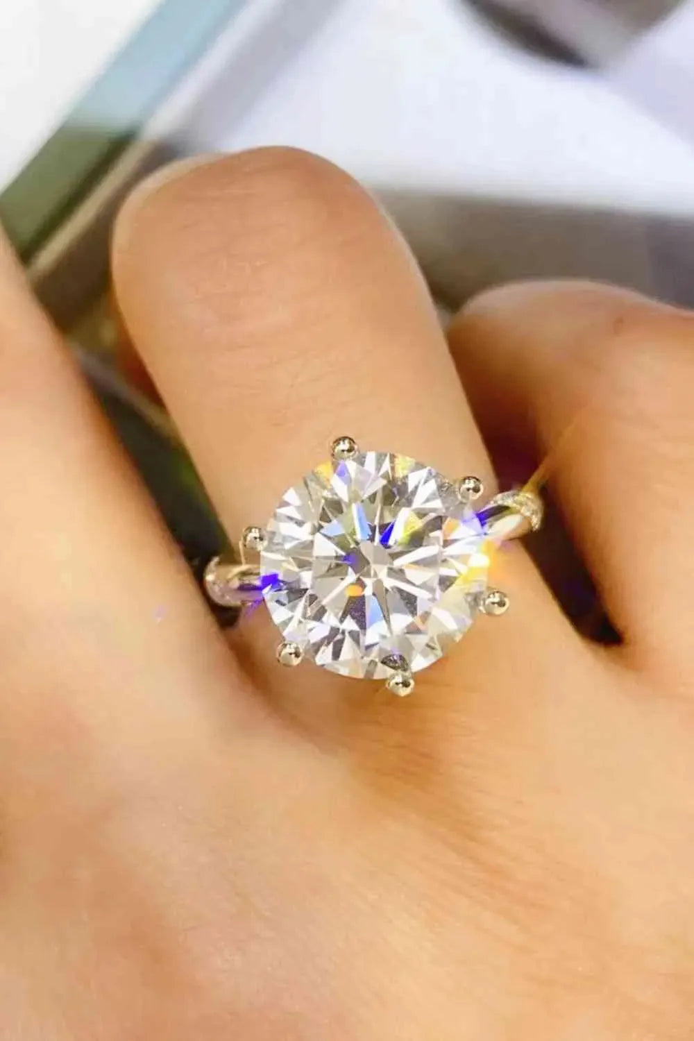 5 Carat Moissanite 6-Prong Ring Silver Moissanite - Tophatter Daily Deals