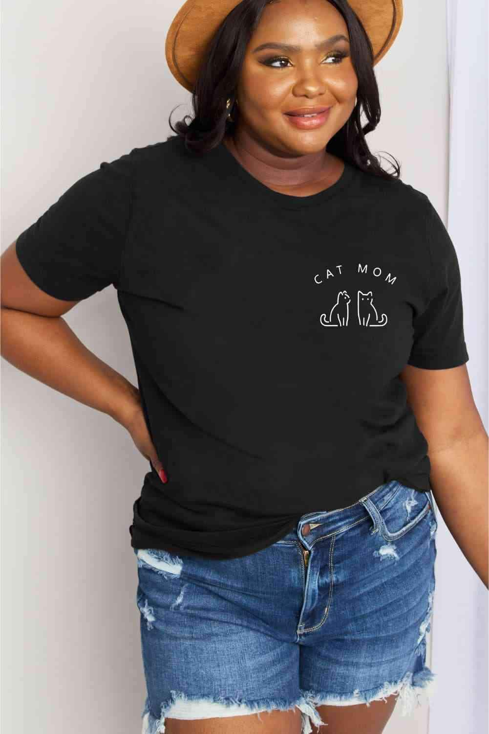 Simply Love Full Size CAT MOM Graphic Cotton Tee Black Women's T-Shirts - Tophatter Daily Deals