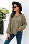 Button Up Balloon Sleeve Blouse Blouses - Tophatter Daily Deals