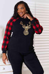 Heimish Full Size Sequin Reindeer Graphic Plaid Top Women's T-Shirts - Tophatter Daily Deals