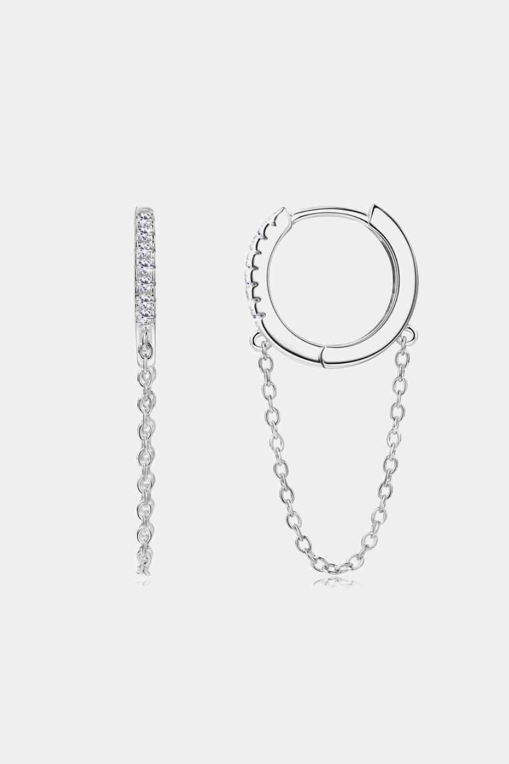 Moissanite 925 Sterling Silver Huggie Earrings with Chain Moissanite - Tophatter Daily Deals