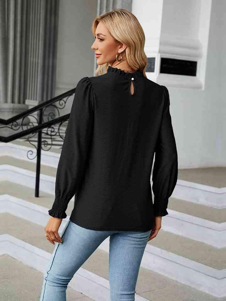 Round Neck Flounce Sleeve Blouse Women's T-Shirts - Tophatter Daily Deals