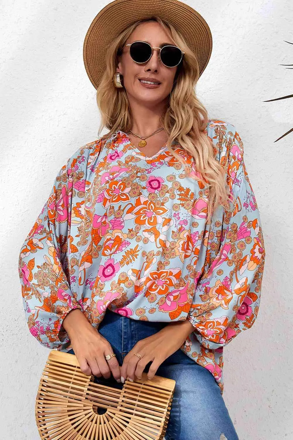 Floral Frill Trim Balloon Sleeve Blouse Blouses - Tophatter Daily Deals