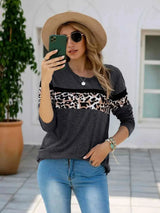 Leopard Round Neck Long Sleeve T-Shirt Women's T-Shirts - Tophatter Daily Deals