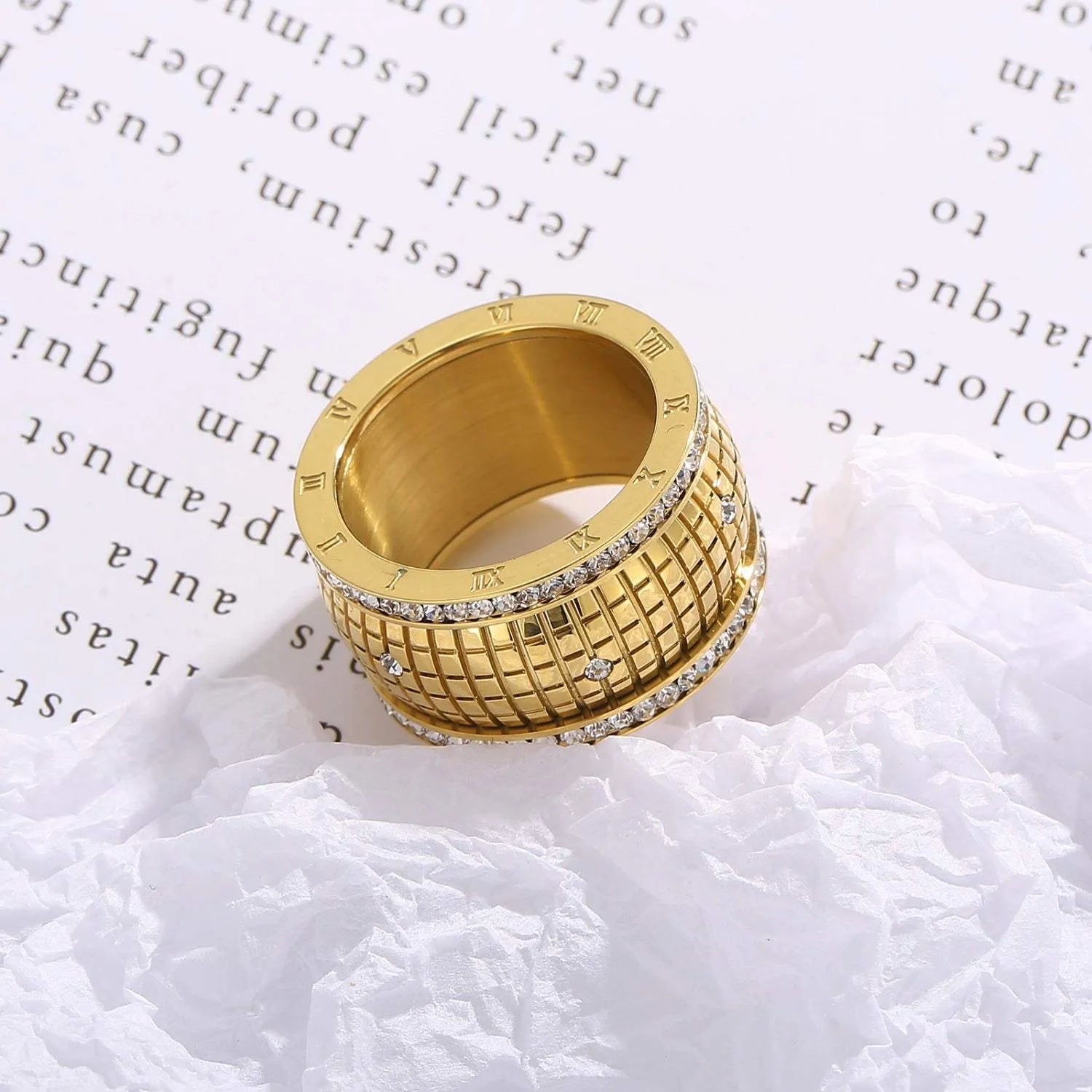 Inlaid Rhinestone Stainless Steel Ring Gold Rings - Tophatter Daily Deals