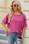 Round Neck Half Sleeve T-Shirt Deep Rose Women's T-Shirts - Tophatter Daily Deals