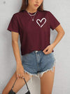 Heart Round Neck Short Sleeve T-Shirt Women's T-Shirts - Tophatter Daily Deals