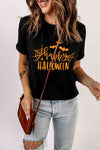 Round Neck Short Sleeve HAPPY HALLOWEEN Graphic T-Shirt Black Women's T-Shirts - Tophatter Daily Deals